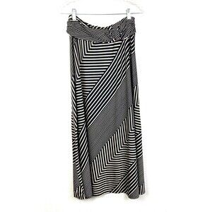 Robert Louis Women's A-Line Maxi Skirt Size M Tan Black Striped Faux Belt